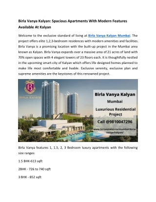 Birla Vanya Kalyan - Spacious Apartments With Modern Features