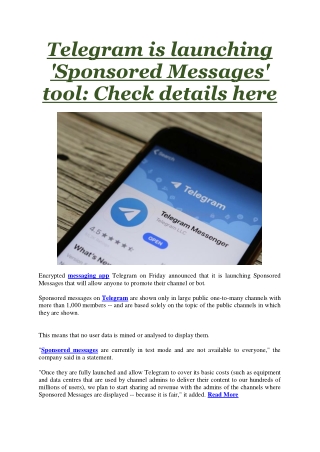 Telegram is launching 'Sponsored Messages' tool Check details here