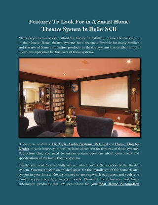 Features To Look For in A Smart Home Theatre System In Delhi NCR