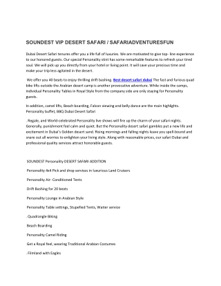 SOUNDEST VIP DESERT SAFARI / SAFARIADVENTURESFUN