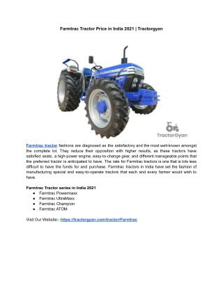 Farmtrac Tractor Price in India 2021 | Tractorgyan