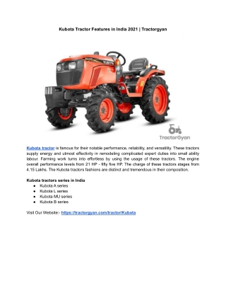 Kubota Tractor Features in India 2021 | Tractorgyan
