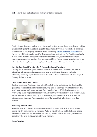 _How to dust timber bedroom furniture or timber furniture_