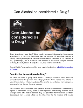 Can Alcohol be considered as a Drug ?