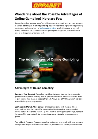Wondering about the Possible Advantages of Online Gambling