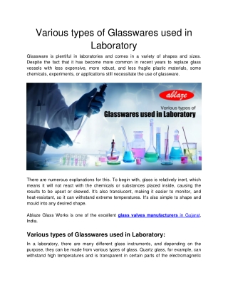 Ablaze Glass Works - Various types of Glasswares used in Laboratory