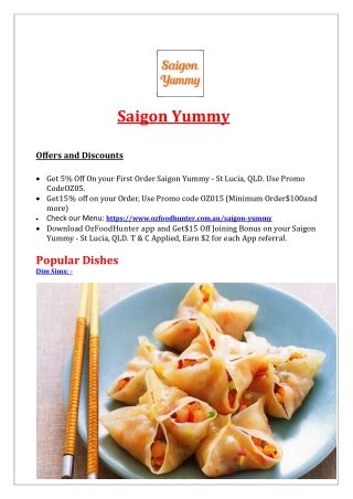 5% Off - Saigon Yummy St Lucia Menu, QLD