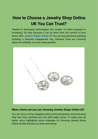How to Choose a Jewelry Shop Online UK You Can Trust