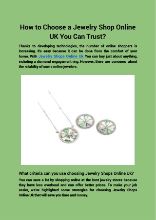 How to Choose a Jewelry Shop Online UK You Can Trust