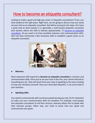 How to become an etiquette consultant?