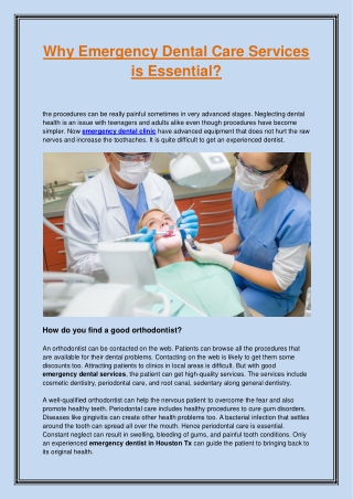 Why Emergency Dental Care Services is Essential
