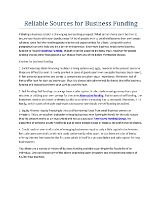 Reliable Sources for Business Funding