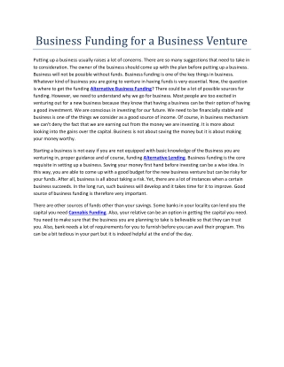 Business Funding for a Business Venture