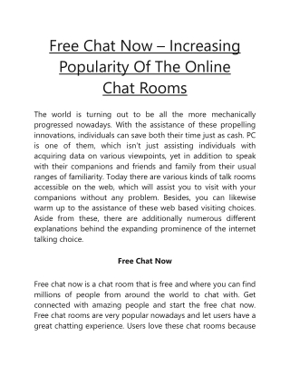 Free Chat Now – Increasing Popularity Of The Online Chat Rooms