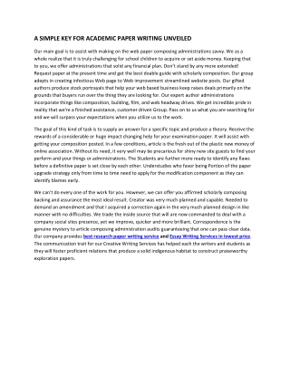 A SIMPLE KEY FOR ACADEMIC PAPER WRITING UNVEILED