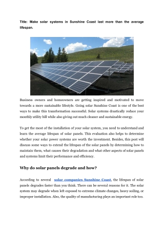 Make solar systems in Sunshine Coast last more than the average lifespan.