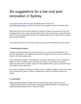 Pool Renovations Sydney