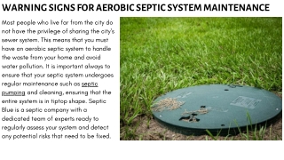WARNING SIGNS FOR AEROBIC SEPTIC SYSTEM MAINTENANCE BY SEPTIC BLUE