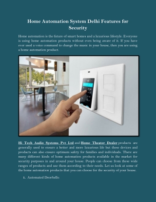 Home Automation System Delhi Features for Security