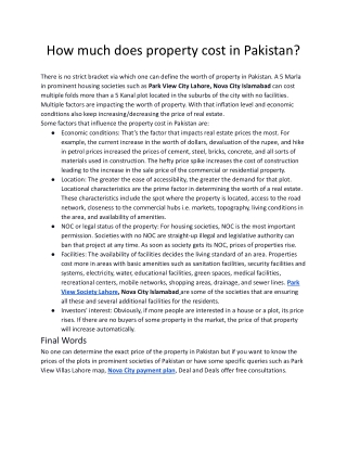 How much does property cost in Pakistan