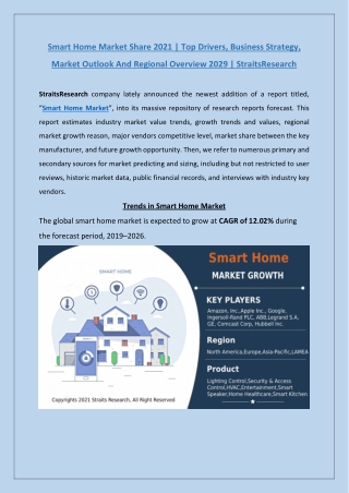 Smart Home Market Growth 2021 | StraitsResearch