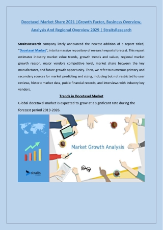 Docetaxel Market Analysis 2021 | StraitsResearch