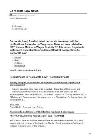 Corporate Law News, Articles, Notification & Circular