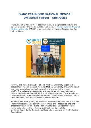 IVANO FRANKIVSK NATIONAL MEDICAL UNIVERSITY About – Orbit Guide