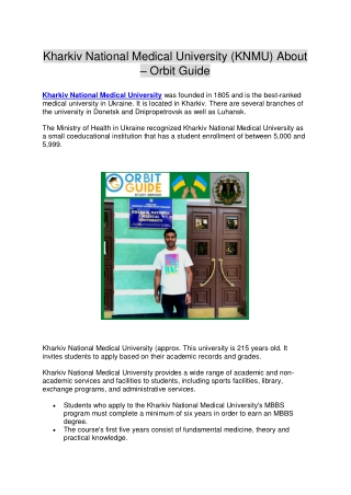 Kharkiv National Medical University (KNMU) About – Orbit Guide