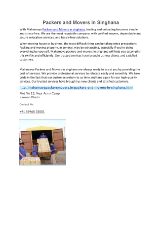 Packers and Movers in Singhana