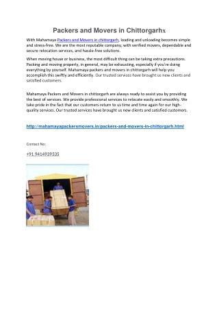 Packers and Movers in Chittorgarh