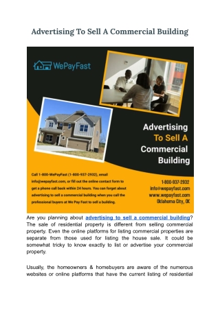 Advertising To Sell A Commercial Building _ We Pay Fast