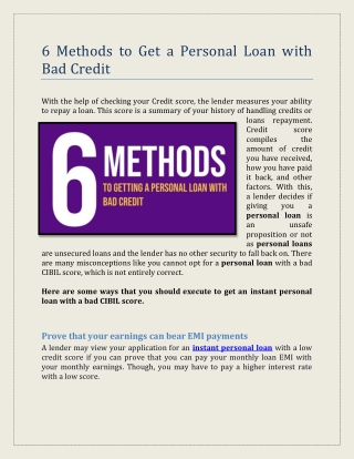 6 Methods to get a Personal Loan with Bad Credit