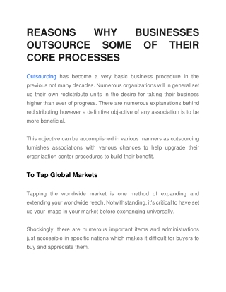 REASONS WHY BUSINESSES OUTSOURCE SOME OF THEIR CORE PROCESSES