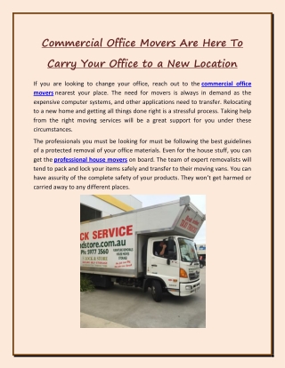 Commercial Office Movers Are Here To Carry Your Office to a New Location