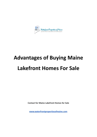 Advantages of Buying Maine Lakefront Homes For Sale