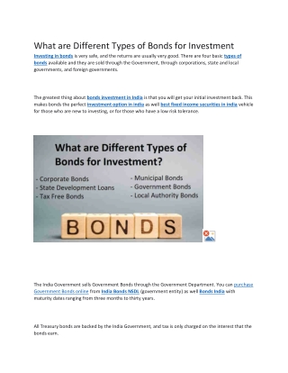 What are the different types of bonds for investment