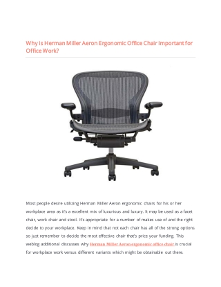 Why is Herman Miller Aeron Ergonomic Office Chair Important for Office Work