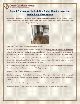 Consult Professionals for Installing Timber Flooring to Achieve Aesthetically Pleasing Look