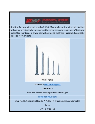 Wire Nail Supplier | Msbmgulf.com