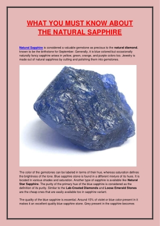 WHAT YOU MUST KNOW ABOUT THE NATURAL SAPPHIRE