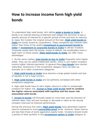 How to increase income form high yield bonds