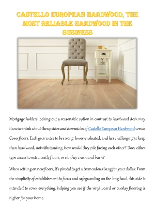 Castello European Hardwood, The Most Reliable Hardwood in The Business