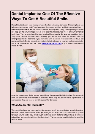 Dental Implants One Of The Effective Ways To Get A Beautiful Smile.