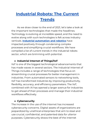 Industrial Robots_ The Current Trends