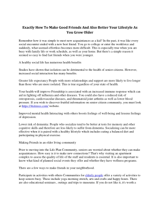 Exactly How To Make Good Friends And Also Better Your Lifestyle As You Grow Older
