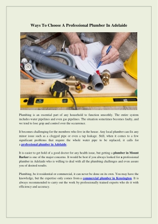 Ways To Choose A Professional Plumber In Adelaide