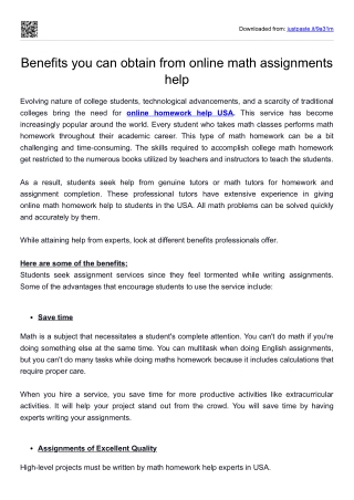 Benefits you can obtain from online math assignments help