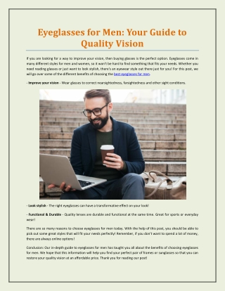 Eyeglasses for Men: Your Guide to Quality Vision