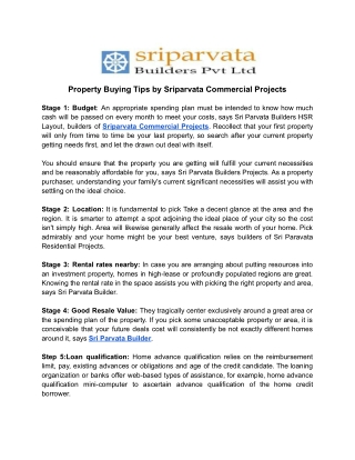 Property Buying Tips by Sriparvata Commercial Projects